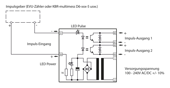 Connection diagram multisys D2 1DI2DO 1 - pulse doubler
